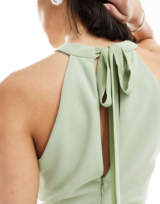 TFNC Bridesmaid high neck maxi dress with full skirt in sage green