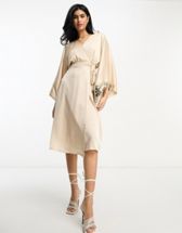 ASOS DESIGN Bridesmaid ruched waist maxi dress with long sleeves and pleat  skirt