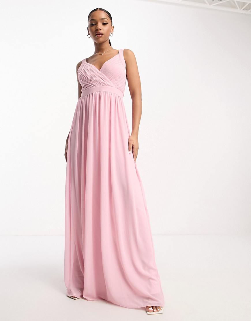 TFNC Bridesmaid lace back maxi dress in pale pink