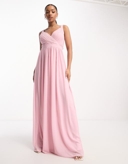 Tfnc bridesmaid exclusive pleated maxi dress in pearl clearance pink