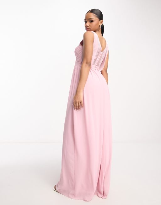 TFNC Bridesmaid lace back maxi dress in pale pink