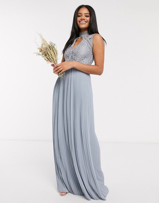 TFNC bridesmaid lace detail maxi dress in dusty blue