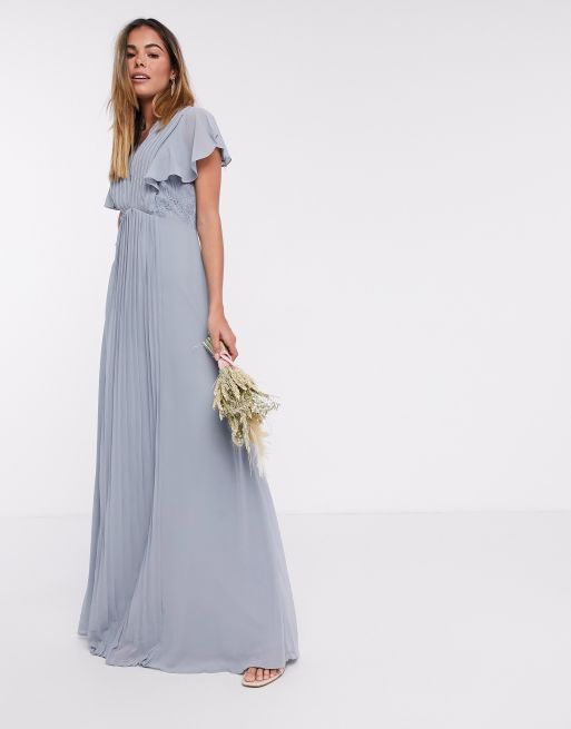 TFNC bridesmaid lace detail maxi dress with flutter sleeve in