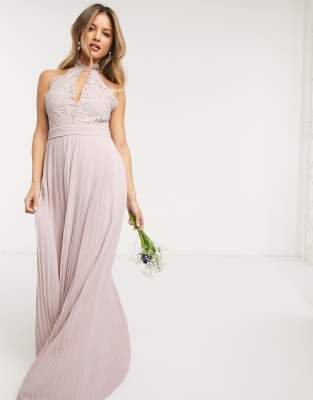 pink halter neck maxi dress