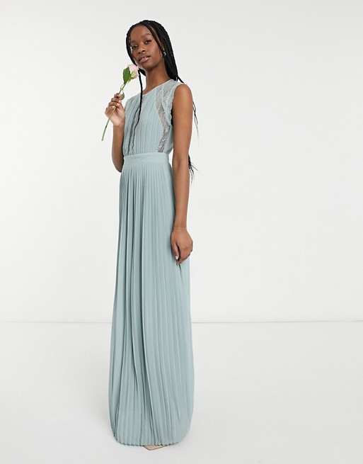 TFNC bridesmaid lace insert plunge front maxi dress in sage