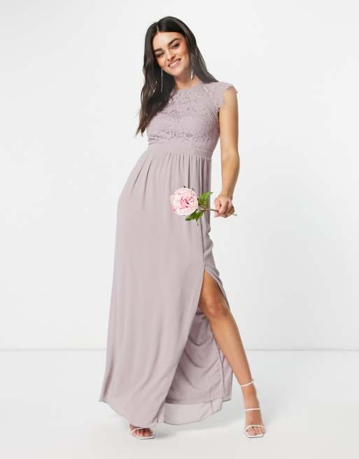 TFNC bridesmaid lace open back maxi dress in gray ASOS