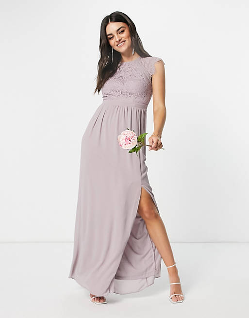 TFNC bridesmaid lace open back maxi dress in grey