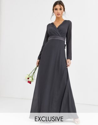 long sleeve maxi dress satin