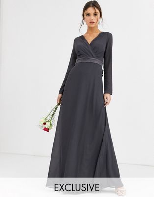 grey satin maxi dress