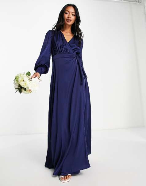 Navy Chiffon Pleated Maxi Dress, 49% OFF