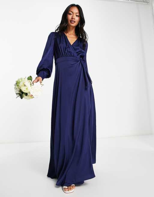 Navy blue wrap dress hotsell with sleeves