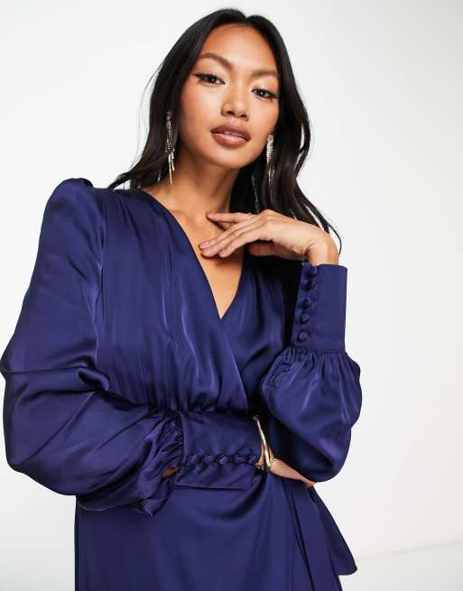 Long sleeve clearance blue satin dress