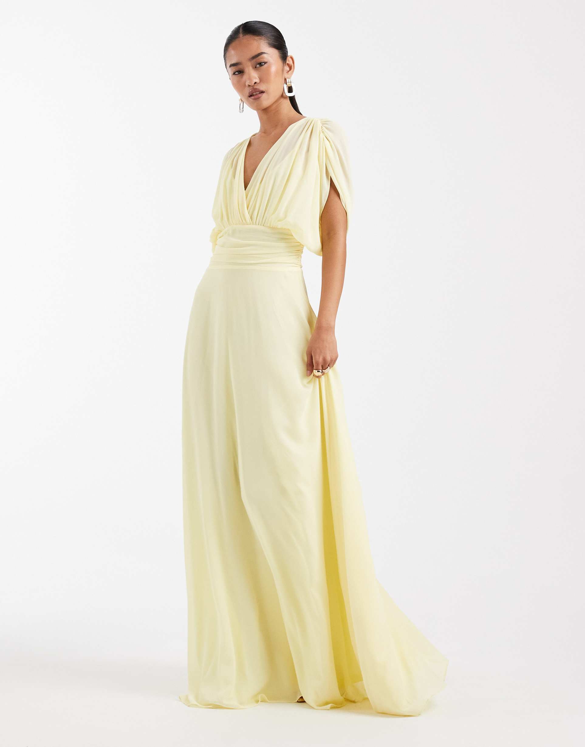 tfnc bridesmaid lova pleated chiffon maxi dress in butter lemon