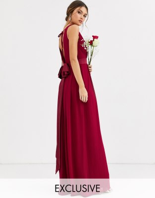 tfnc wrap front maxi bridesmaid dress with tie back