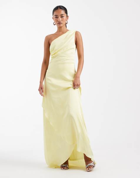 TFNC – Bridesmaid – Maxikleid aus Satin in Gelb mit One-Shoulder-Träger und Wickelrock - view 1