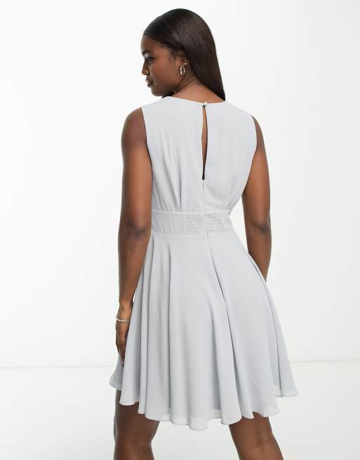 TFNC Bridesmaid mini skater dress in gray