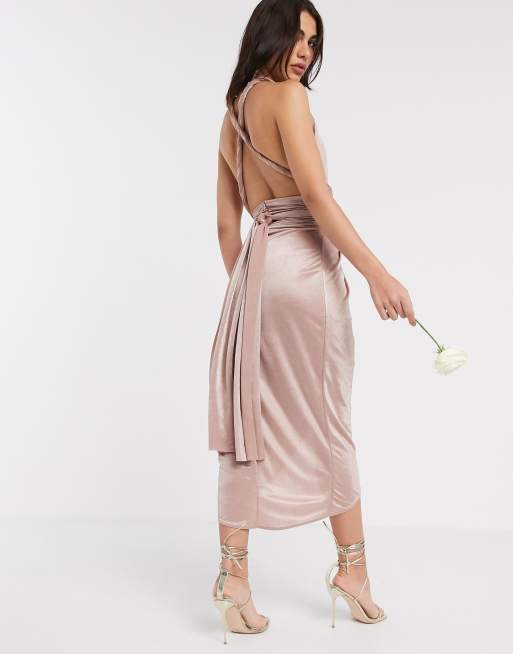 TFNC Bridesmaid multi way midi dress in shiny fabric, 2 of 4