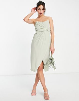 TFNC Bridesmaid Noee bandeau wrap dress in sage green