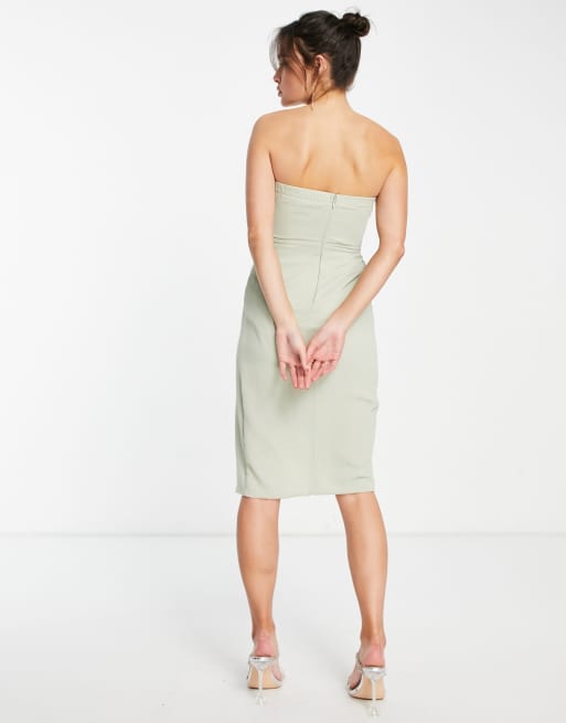TFNC Bridesmaid Noee bandeau wrap dress in sage green, 3 of 4