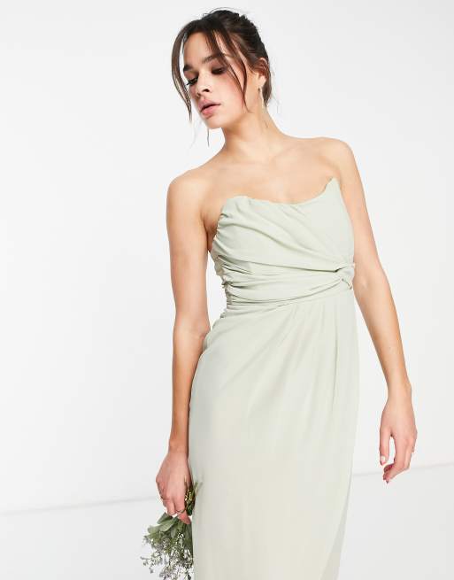 TFNC Bridesmaid Noee bandeau wrap dress in sage green, 4 of 4