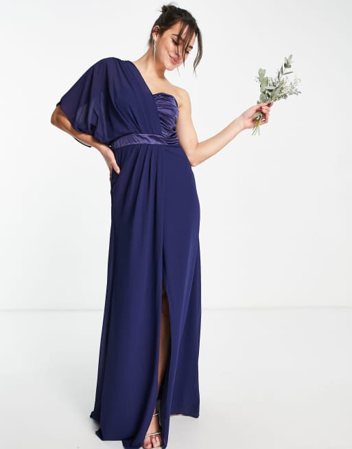 One shoulder shop chiffon maxi dress