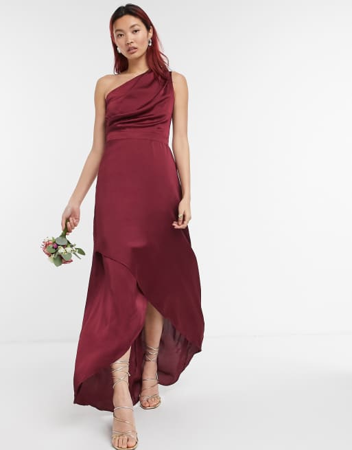 TFNC Bridesmaid one shoulder maxi dress in burgundy ASOS