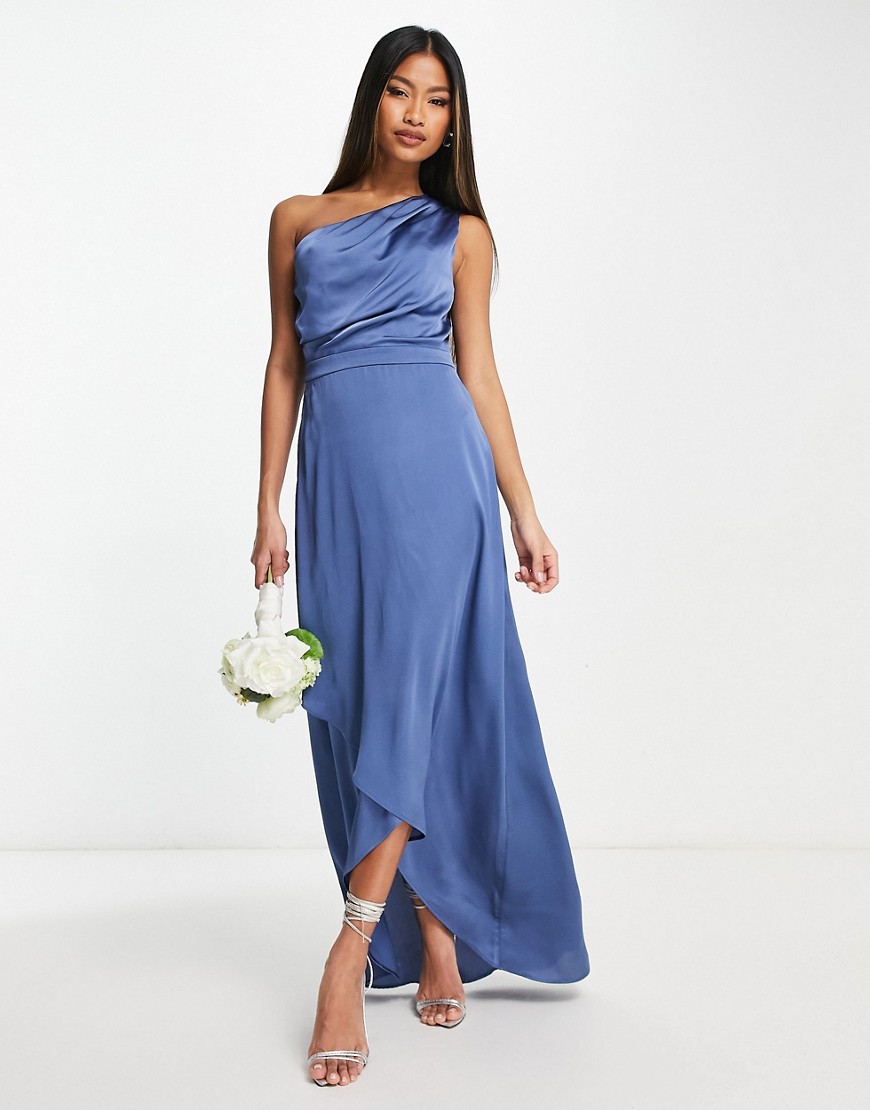 Bridesmaid one shoulder maxi dress in dusky blue