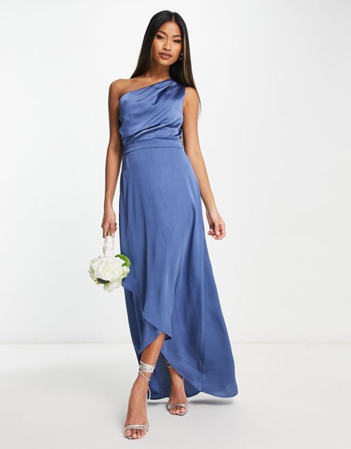 TFNC Bridesmaid one shoulder maxi dress in dusky blue | ASOS