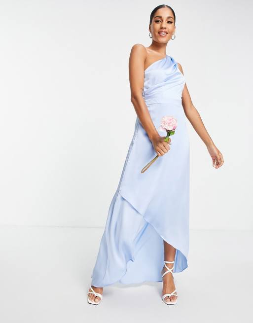 TFNC Bridesmaid one shoulder maxi dress in light blue