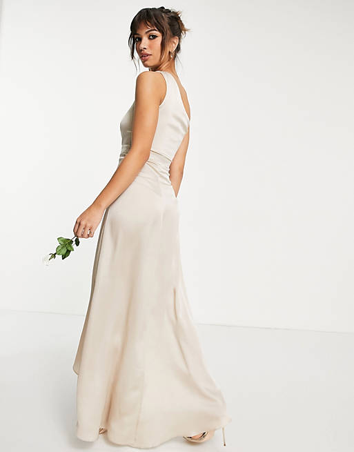TFNC Bridesmaid one shoulder maxi dress in mink