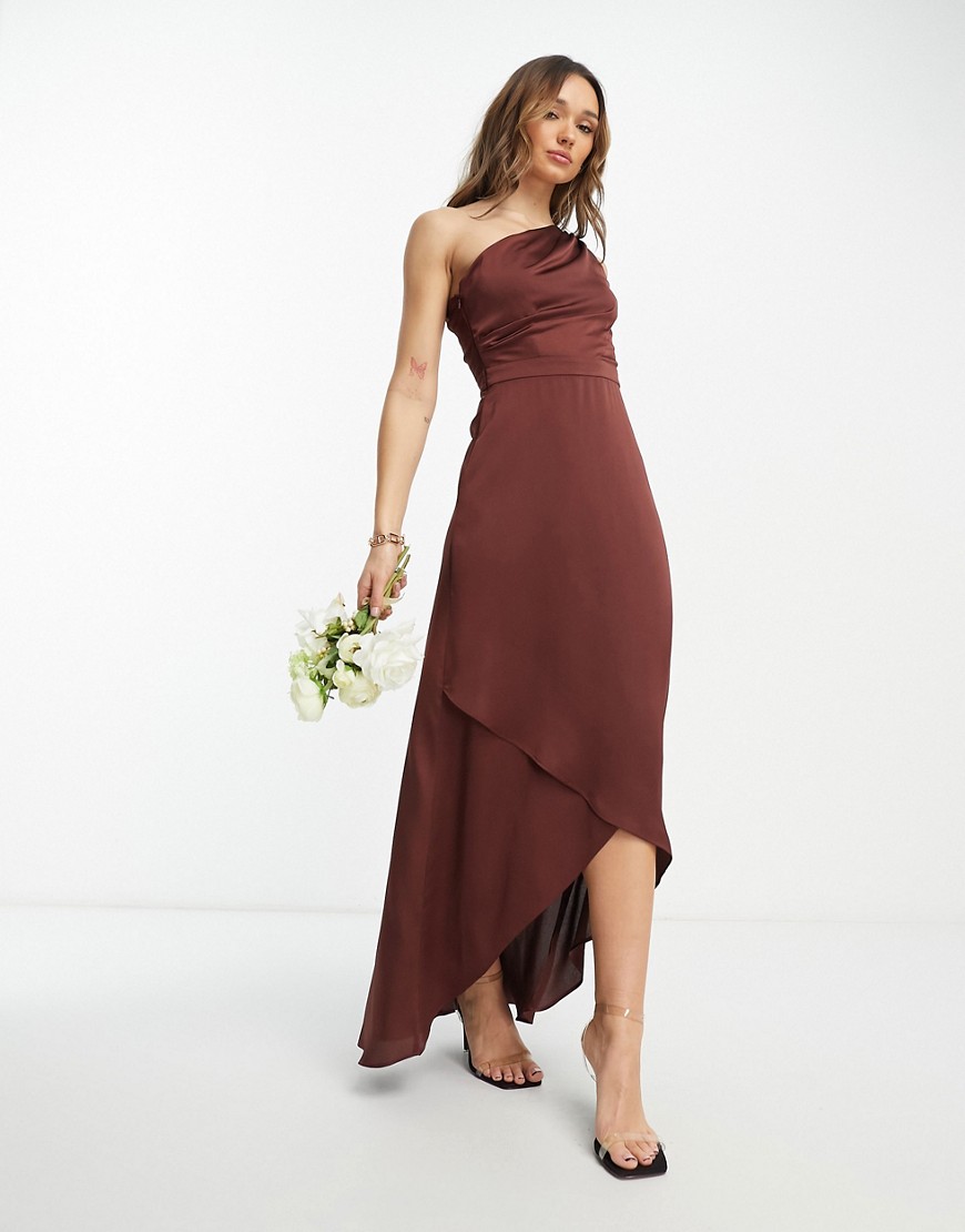 TFNC Bridesmaid one shoulder maxi dress in teracotta-Brown