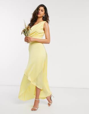 yellow tfnc asos maxi bridesmaid shoulder dress