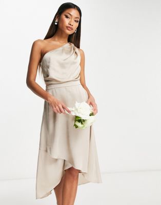 TFNC Bridesmaid one shoulder midi dress in mink - ASOS Price Checker