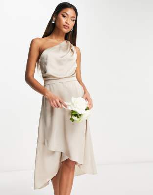 TFNC Bridesmaid one shoulder midi dress in mink