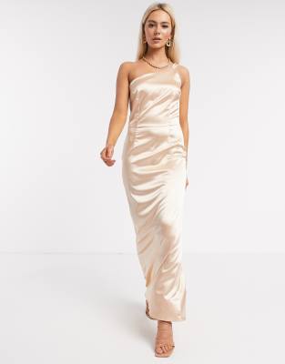 champagne one shoulder dresses bridesmaid