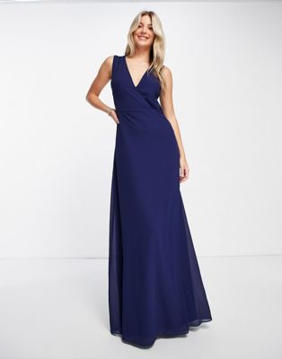 Tfnc Bridesmaid Open Back Lace Insert Dress In Navy Blue