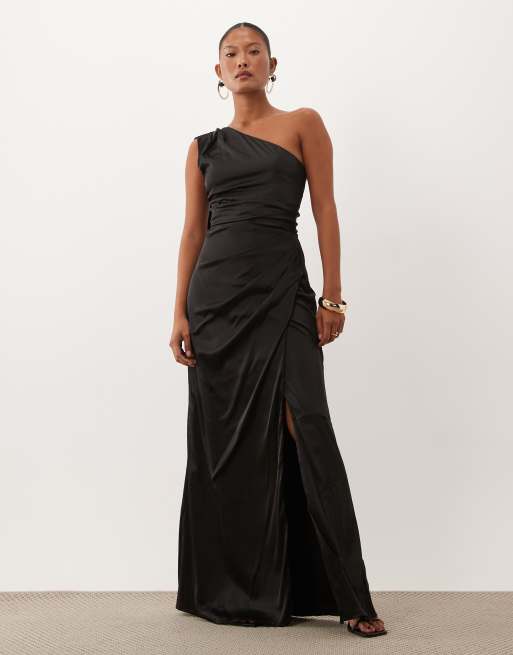 petite black bridesmaid dresses TFNC - One-Shoulder Satin Maxi Dress - Women - Polyester/Spandex - 0 US shoulder style with adjustable LUXE Shoutout to the icy Size:Role Model (S / 4-6)