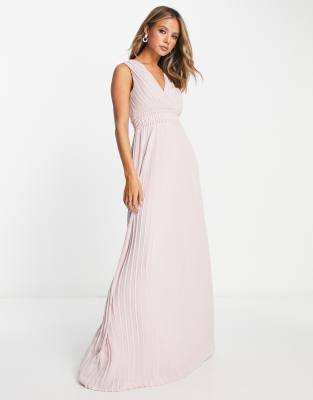 Tfnc Bridesmaid Pleat Waistband Maxi Dress In Mink Pink