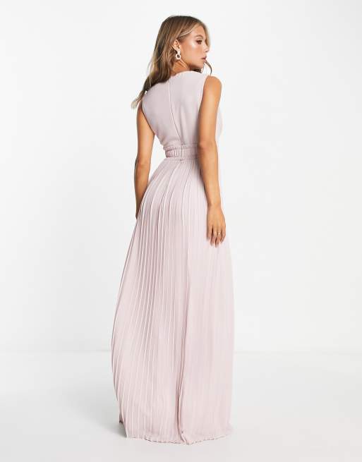 TFNC Bridesmaid pleat waistband maxi dress in mink pink