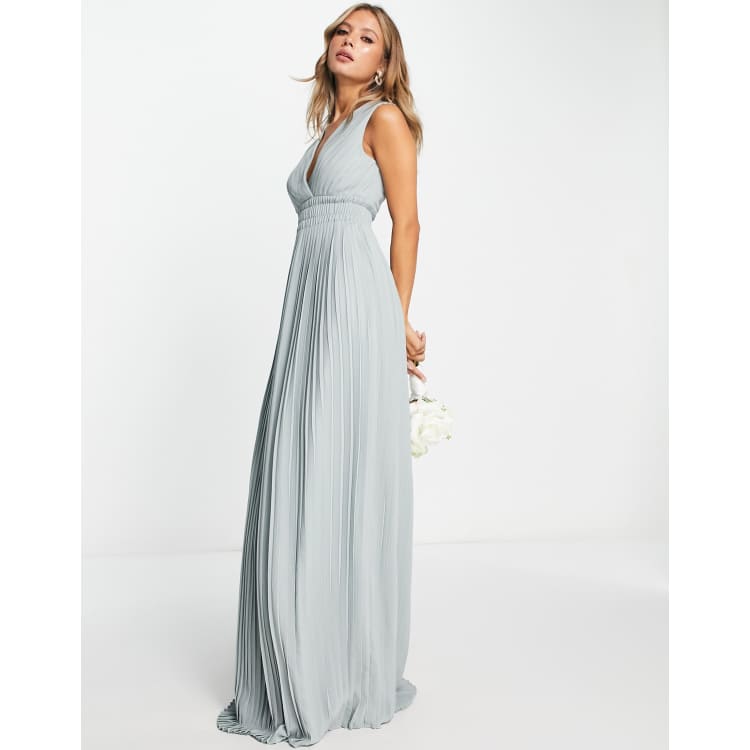 tfnc bridesmaid exclusive pleated maxi dress in sage