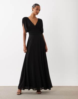 Tfnc Bridesmaid Pleated Chiffon Maxi Dress In Black