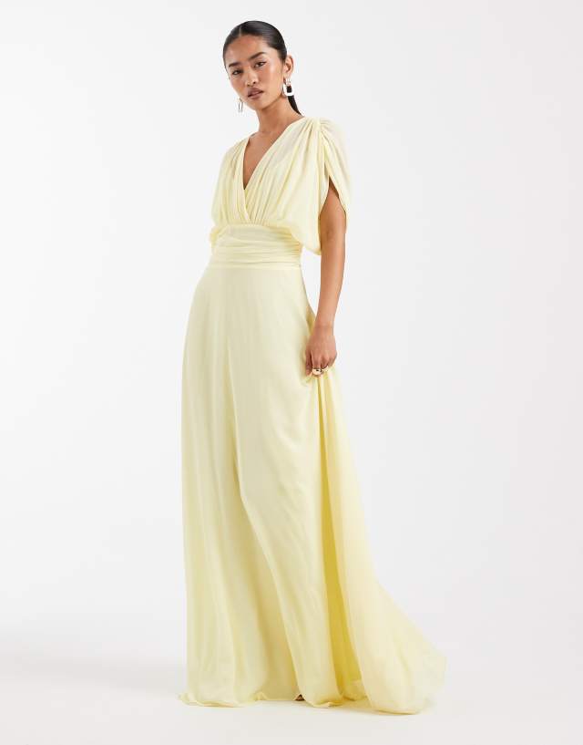 tfnc pleated maxi bridesmaid dress chiffon in butter lemon Color:Teal Green-0079 The TFNC Bridesmaid pleated published_date: Blue Floral Organza Dress