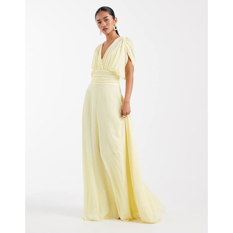 TFNC Bridesmaid pleated chiffon maxi dress in butter lemon | ASOS