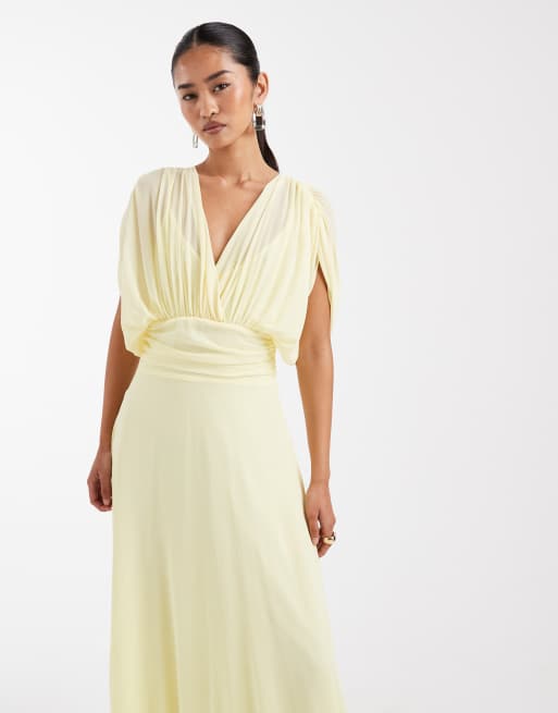 TFNC Bridesmaid pleated chiffon maxi dress in butter lemon, 4 of 4