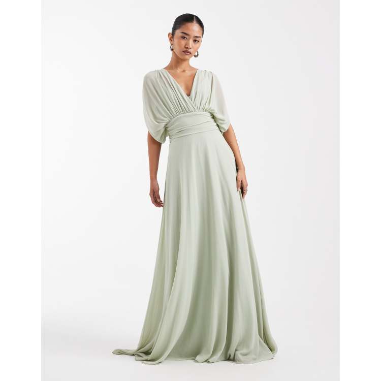 white christmas dresses Zapaka Women Sky Blue Wedding Guest Dress A Line Chiffon Pleated Ruffle Sleeves Floor Length Bridesmaid Dress with Slit, Chiffon Color / US16