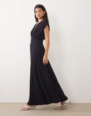 Tfnc Bridesmaid Pleated Chiffon Maxi Dress In Blue