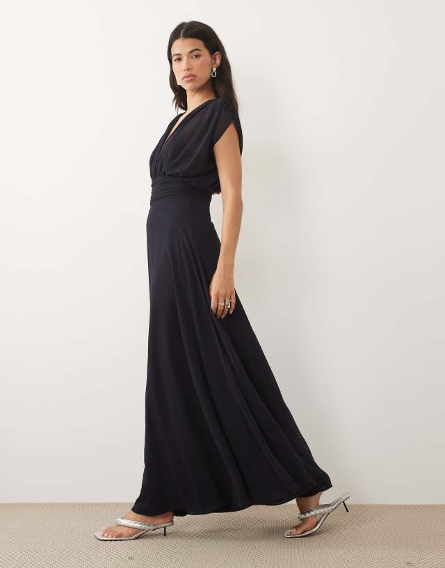 tfnc bridesmaid dresses asos pleated chiffon maxi dress in navy Navy Coast Bandeau Bridesmaid