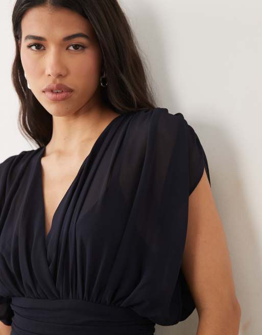 TFNC Bridesmaid pleated chiffon maxi dress in navy, 2 of 4