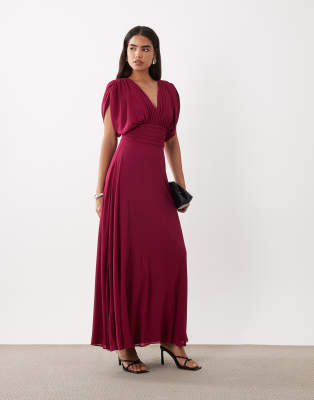 Tfnc Bridesmaid Pleated Chiffon Maxi Dress In Pink