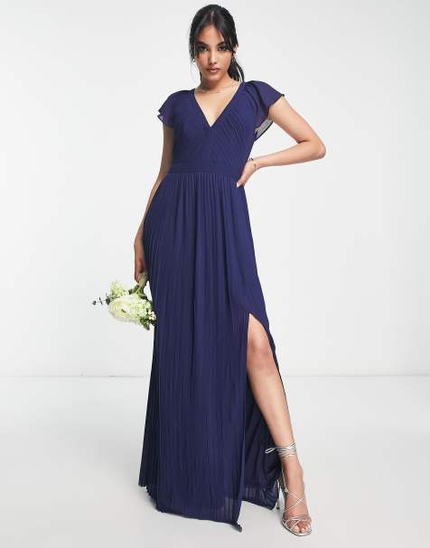 Starlet Navy Plunge Maxi Dress With Multiway Straps – Club L